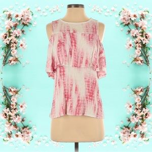 BOBEAU- short sleeve cold shoulder pink and white blouse- size 1X